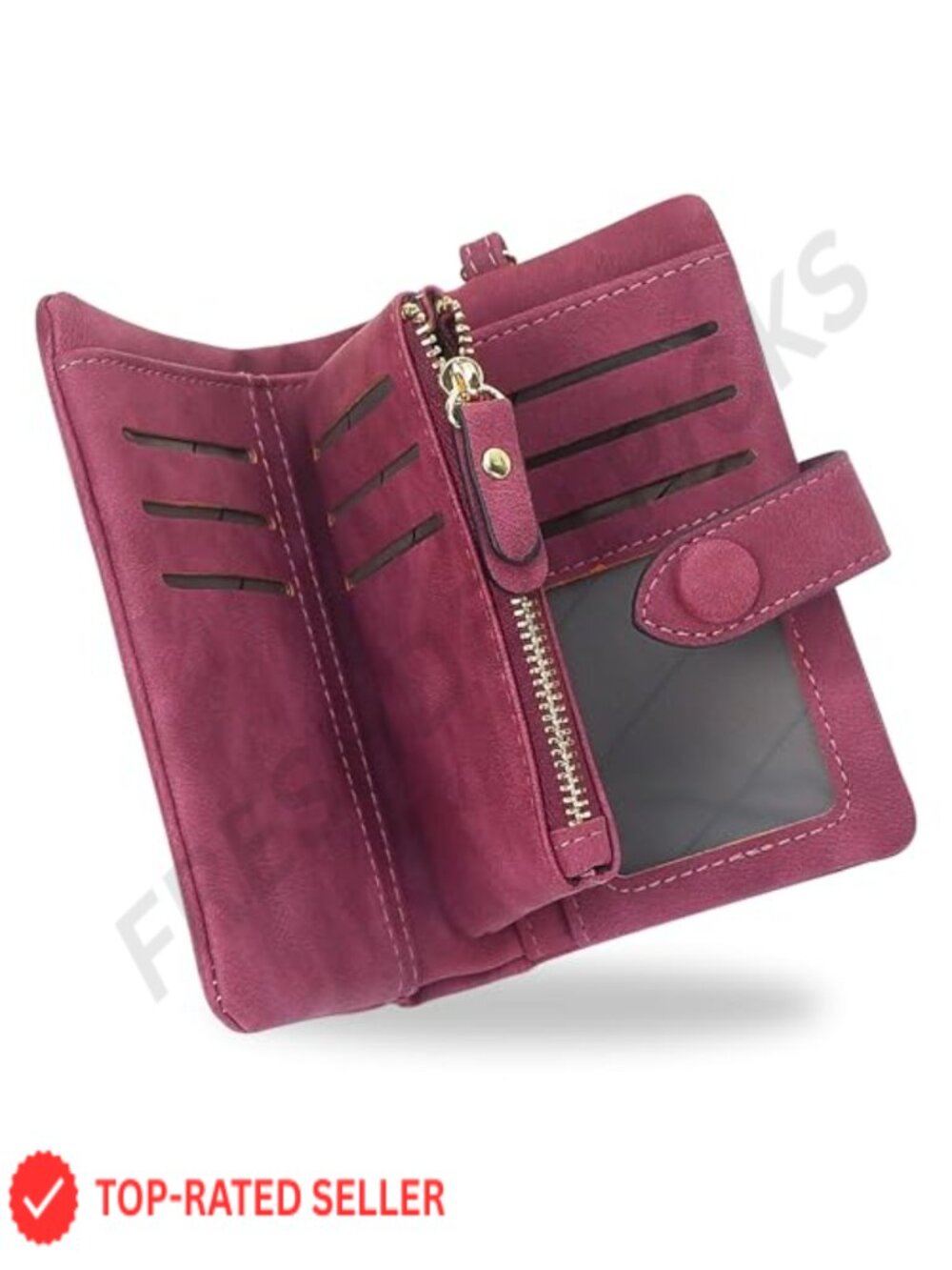 Faux Leather Wristlet Wallet RFID Blocking with ID Window Zip Coin Purse